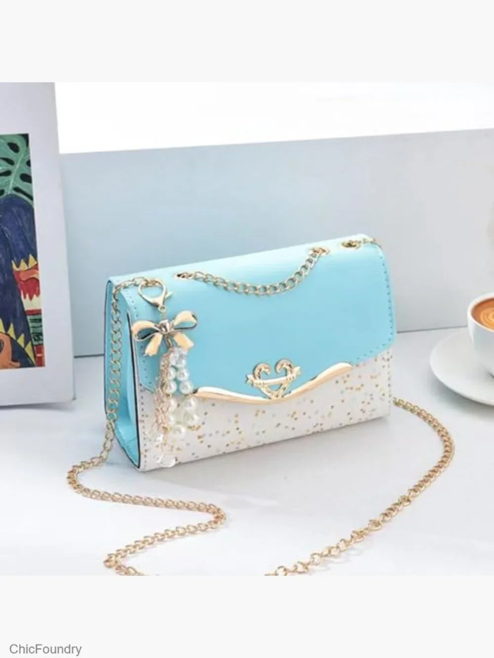 PU Leather Hobo Bag with Sequin Crossbody & Chain Strap